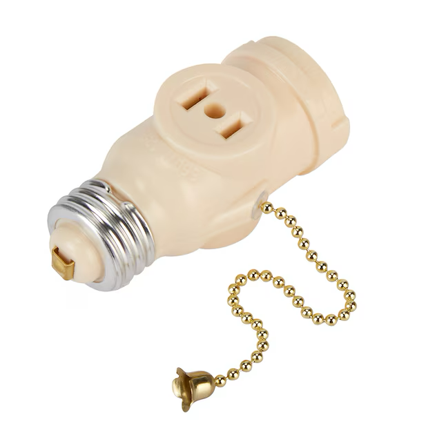 Project Source Adaptador de enchufe de luz mediano, color blanco roto, 660 vatios, con cadena de tracción