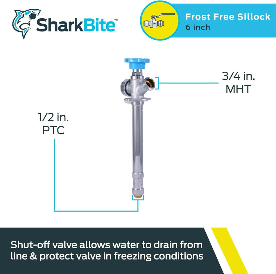 SharkBite Frost Free Sillcock 1/2 Zoll x 3/4 Zoll MHT 6 Zoll