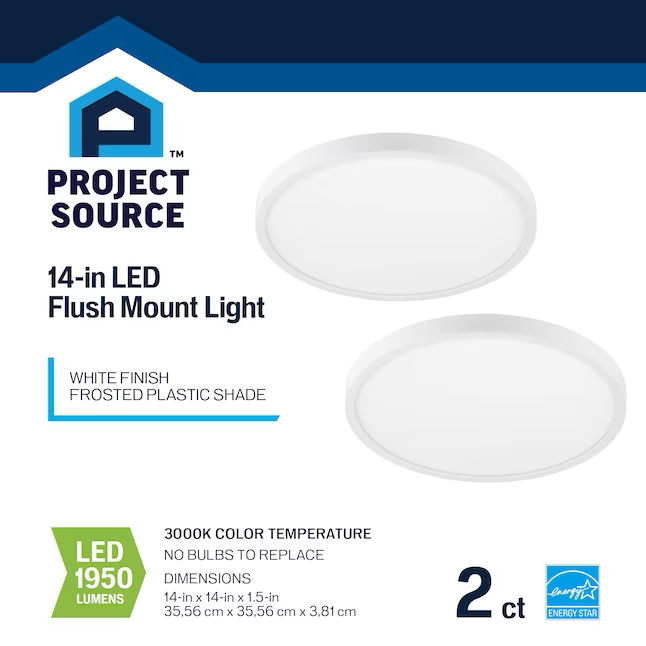 Project Source Luz LED empotrada blanca de 1 luz de 14 pulgadas ENERGY STAR (paquete de 2)