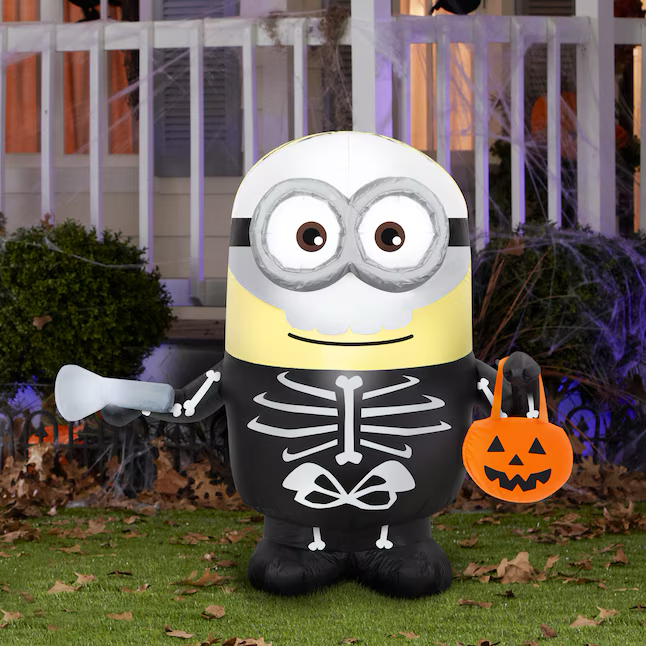 Universelles, aufblasbares LED-Minion-Kostüm „Dave im Skelett“, 91 cm