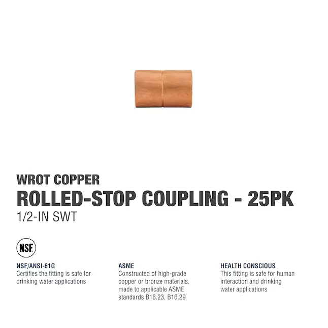 Acoplamiento de presión de cobre SABER SELECT de 1/2 pulg. C x 1/2 pulg. C con tope enrollado