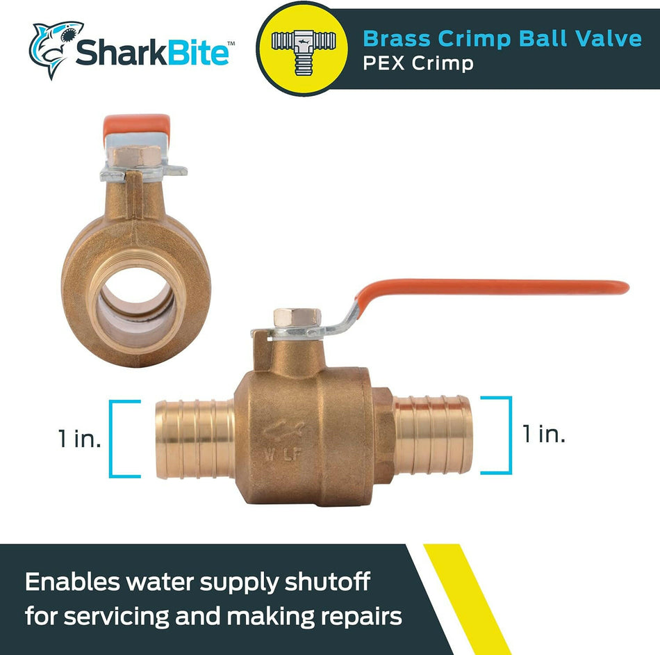 Válvula de bola engarzada de latón SharkBite de 1 pulg. x 1 pulg.