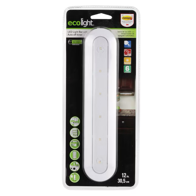 Barra de luz LED para debajo del gabinete Ecolight con batería de 12 pulgadas 