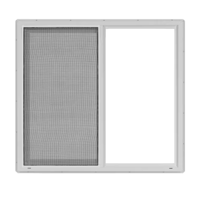 Project Source Serie 10001 Jamba de 35-1/2 x 35-1/2 x 3 pulgadas Ventana corrediza blanca de vinilo operable a la izquierda Media pantalla incluida