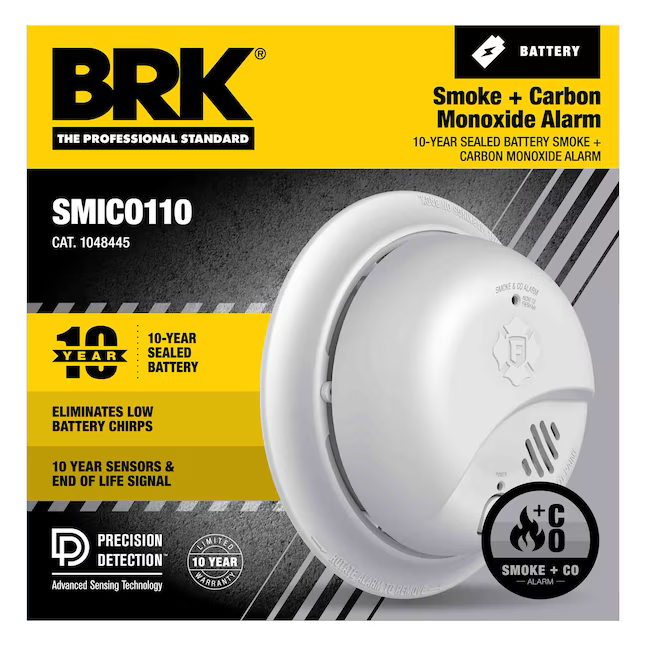 Detector de humo y monóxido de carbono combinado con ionización que funciona con batería de 10 años de duración First Alert BRK