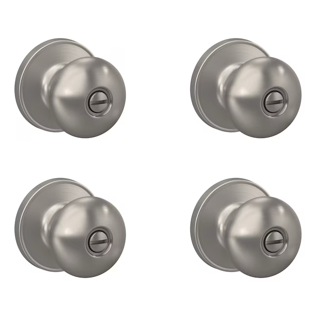 Home Front by Schlage Marwood - Perilla para puerta de privacidad para interior de cama/baño, níquel satinado, paquete múltiple (paquete de 4)