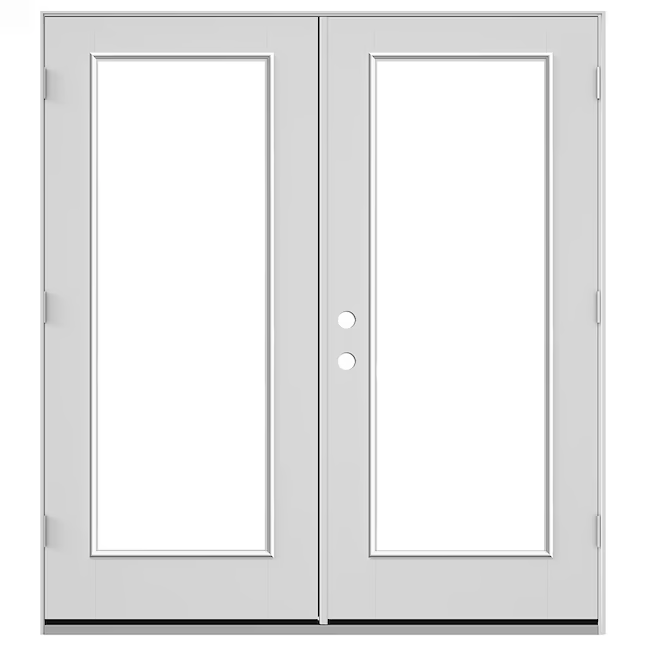 JELD-WEN Puerta doble para patio francesa de apertura hacia la izquierda, de fibra de vidrio imprimada de baja emisividad, de 72 x 80 pulgadas