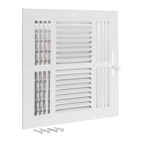 EZ-FLO 10 Zoll x 10 Zoll (Kanalgröße) 4-Wege-Wand-/Deckenregister aus Stahl, Weiß