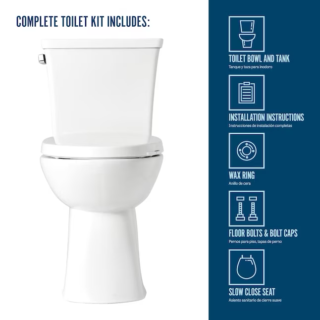 Mansfield Vanquish 2 White Elongated Chair Height 2-piece WaterSense Soft Close Toilet 12-in Rough-In 1.28-GPF