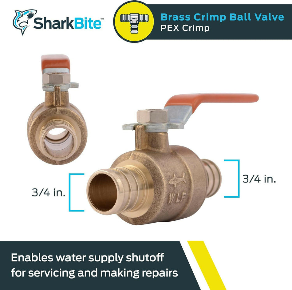 SharkBite Válvula de bola engarzada de latón de 3/4 pulg. x 3/4 pulg.