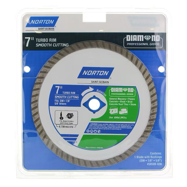 Hoja de sierra de diamante Norton con borde turbo húmedo/seco de 7 pulgadas