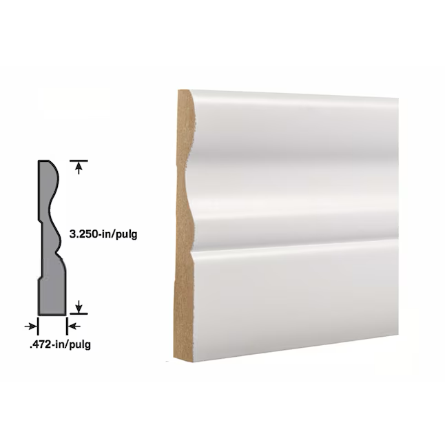 RELIABILT Moldura de zócalo C314 de MDF pintado colonial de 13/32 pulgadas x 3-1/4 pulgadas x 12 pies