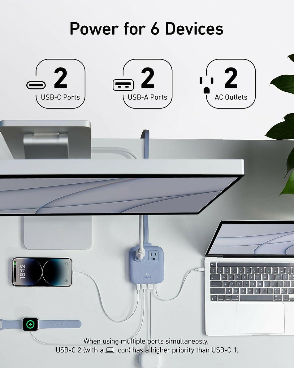 Anker Nano-Ladestation (max. 67 W), 6-in-1-USB-C-Steckdosenleiste (Gehäuseweiß) 