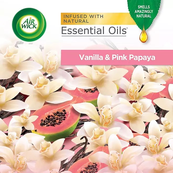 Kit ambientador de aceite perfumado Air Wick, vainilla y papaya rosa (2 calentadores + 7 recambios)