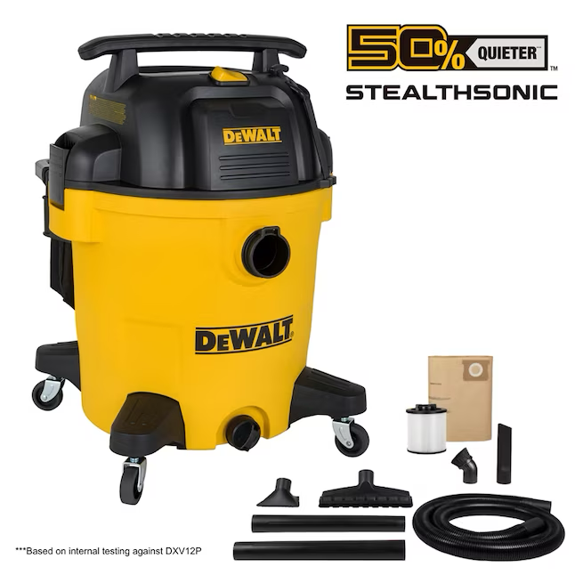 DEWALT Stealthsonic Quiet 12 galones 5.5 HP con cable Aspiradora para taller en seco/mojado con accesorios incluidos