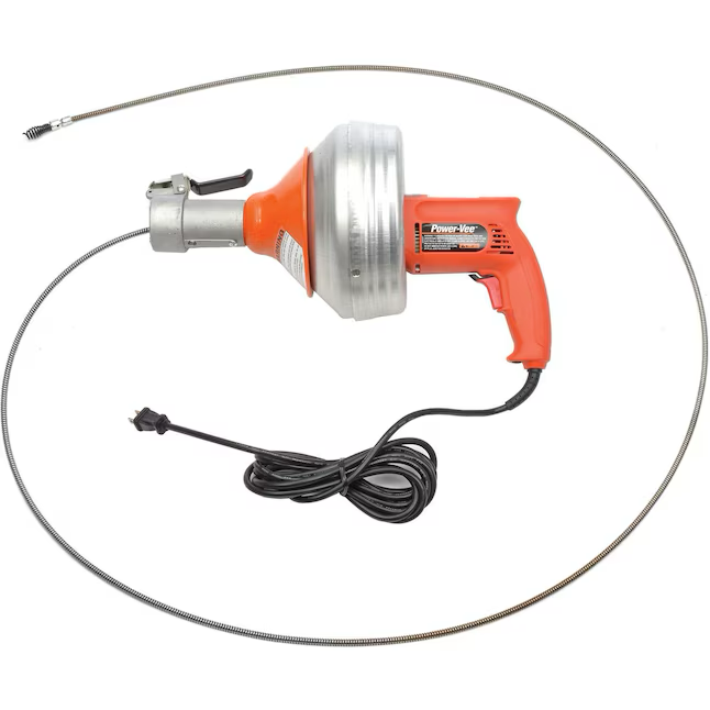 Elektrischer Rohrreiniger Power-Vee mit Etui von General Pipe Cleaners – Rohrreiniger-Spirale aus Metall für Rohre von 1,25 bis 3 Zoll, automatische Zufuhr, Schnellwechselkartusche