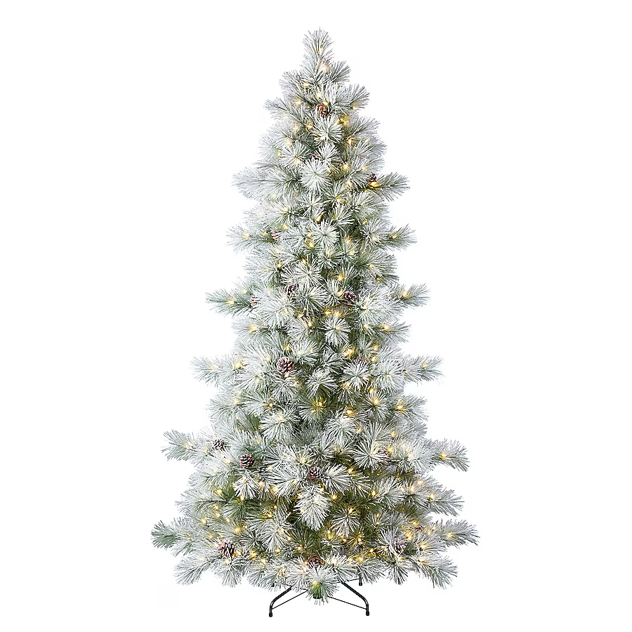 Holiday Living 7.5-ft Flocked Snowy Berkshire Pre-lit LED Artificial Christmas Tree