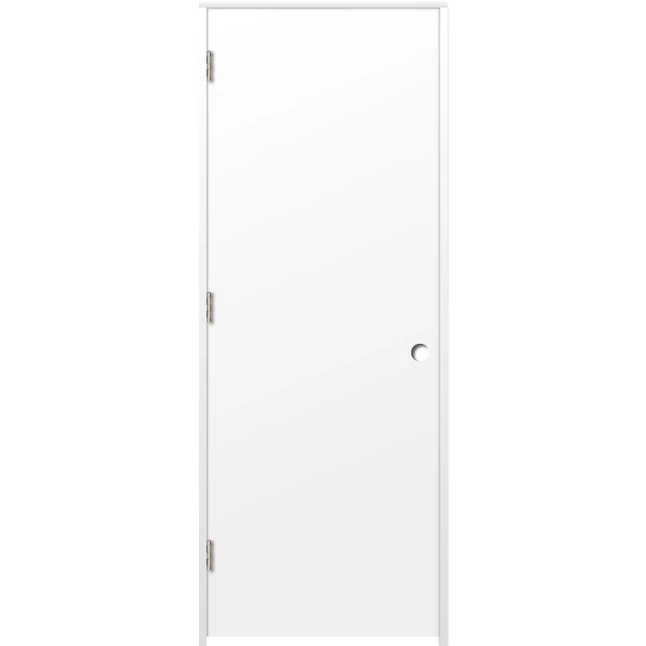 RELIABILT 32-in x 80-in Flush Hollow Core Primed Hardboard Right Hand Inswing Single Prehung Interior Door