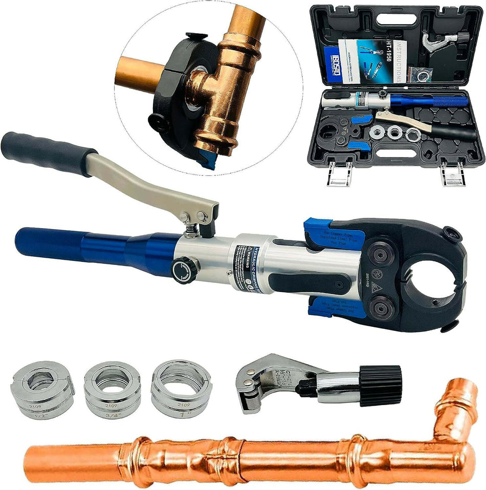 IBOSAD Hydraulisches Crimpwerkzeug für Kupferrohrverbindungen mit 1/2 Zoll, 3/4 Zoll und 1 Zoll Backen, Kupferrohr-Propress-Crimpzangen, Presszange