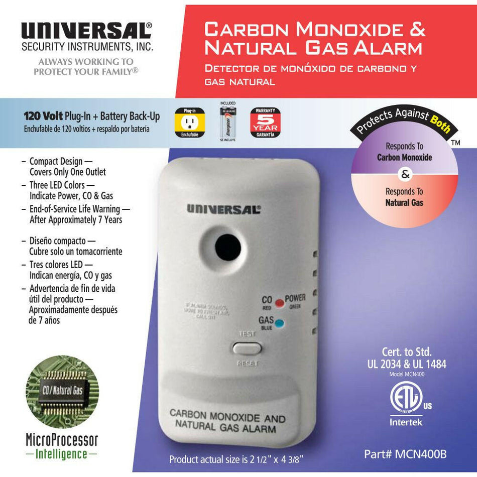 Plug-In 2-in-1 Carbon Monoxide and Natural Gas Smart Alarm with Battery Backup