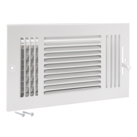 EZ-FLO 12 Zoll x 6 Zoll (Kanalgröße) 3-Wege-Wand-/Deckenregister aus Stahl, Weiß