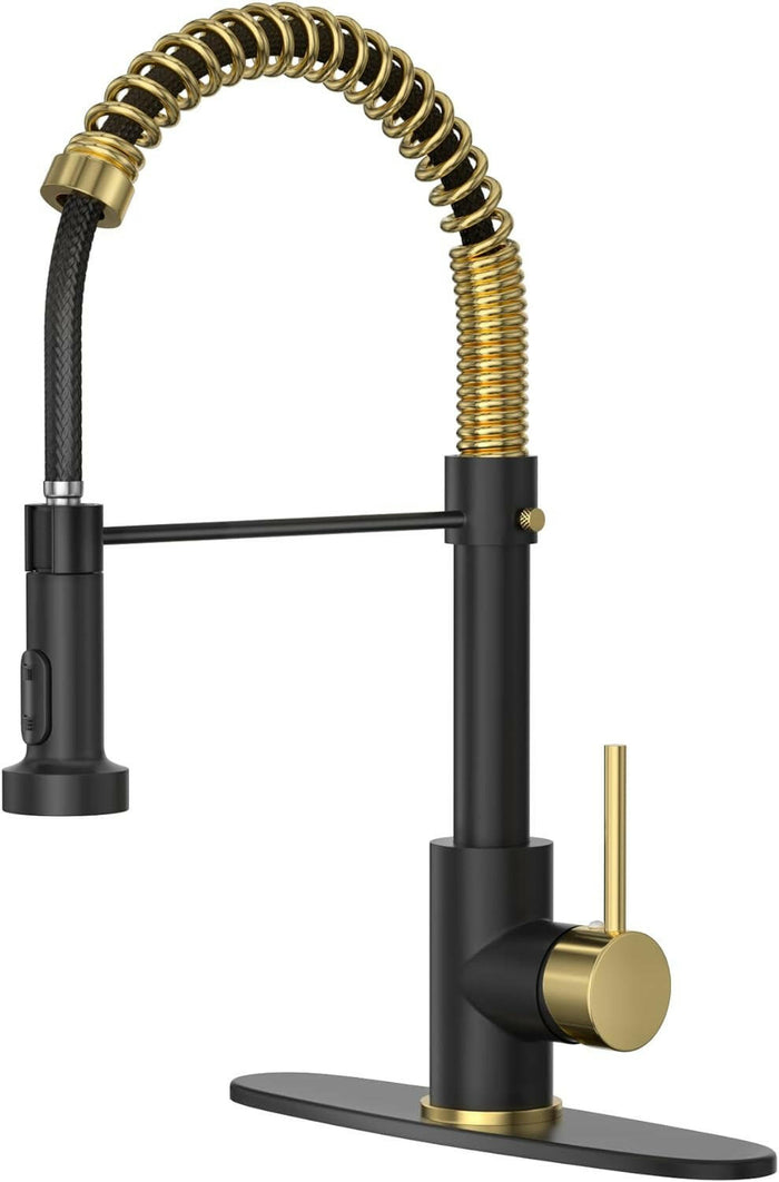 IBOFYY Single Handle Commercial Kitchen Sink Faucet with Multifunctional Pull-Down Spout (Black Gold)