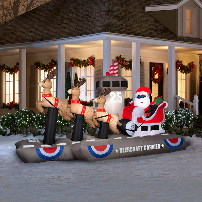 Holiday Living 8-ft LED Santa Deercraft Carrier Scene Christmas Inflatable