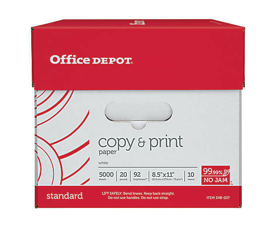 Papel para impresora y fotocopiadora multiuso Office Depot, blanco, tamaño carta (8.5 pulg. x 11 pulg.)