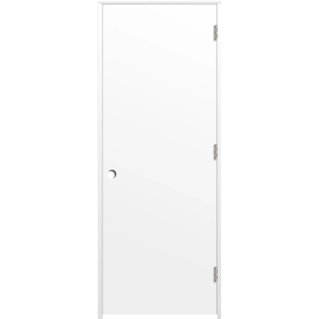 RELIABILT 32-in x 80-in Flush Hollow Core Primed Hardboard Left Hand Inswing Single Prehung Interior Door