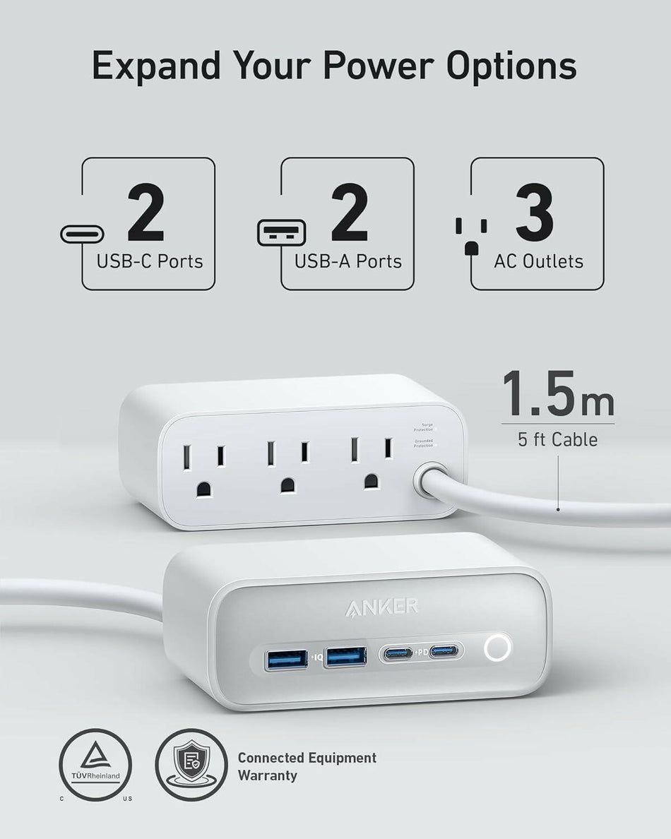 Anker 525 Ladestation, 7-in-1-USB-C-Steckdosenleiste (Aurora White) 