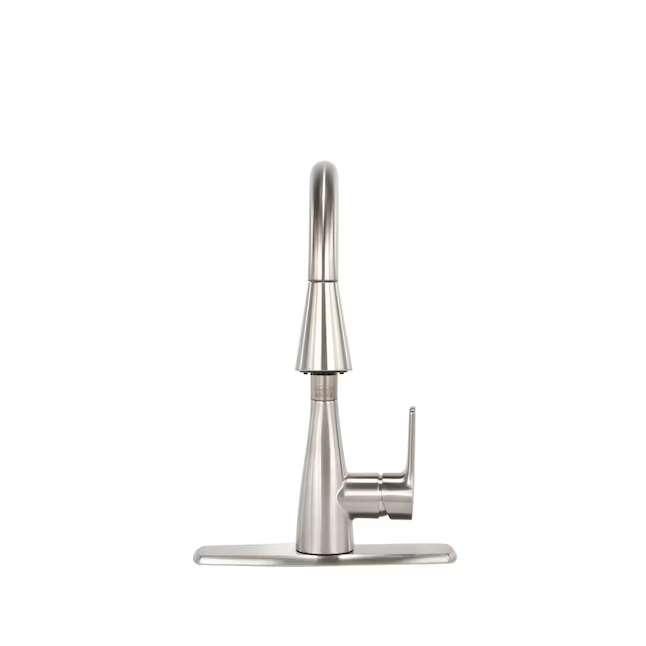 Project Source Ellesburg Grifo de cocina abatible monomando de acero inoxidable con placa de cubierta 