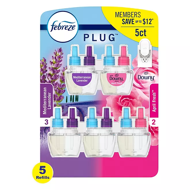 Recambios de ambientador Febreze PLUG, lavanda mediterránea + Downy April Fresh, 5 unidades