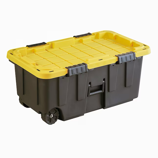 Project Source Commander Tote grande con ruedas, resistente, negro, de 20 galones (80 cuartos), con tapa con cierre