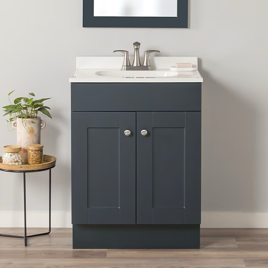 Project Source 24-in Deep Blue Single Sink Bathroom Vanity with White Cultured Marble Top