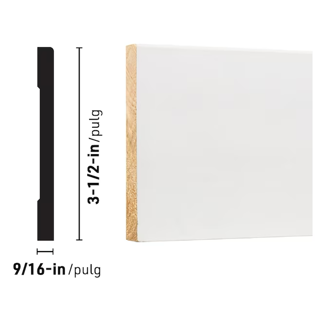 RELIABILT Moldura de zócalo 3211 de pino imprimado Craftsman de 9/16 pulgadas x 3-1/2 pulgadas x 12 pies