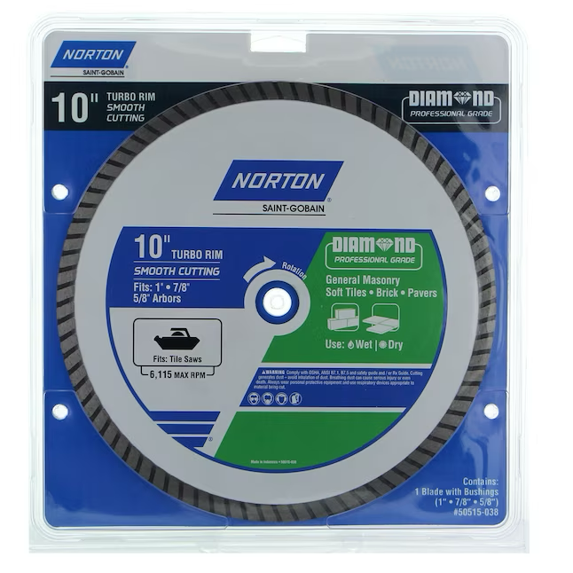 Hoja de sierra de diamante Norton con borde turbo húmedo/seco de 10 pulgadas 