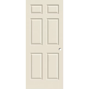 Puerta de losa compuesta moldeada imprimada con núcleo hueco texturizado RELIABILT de 6 paneles con orificio para cerradura