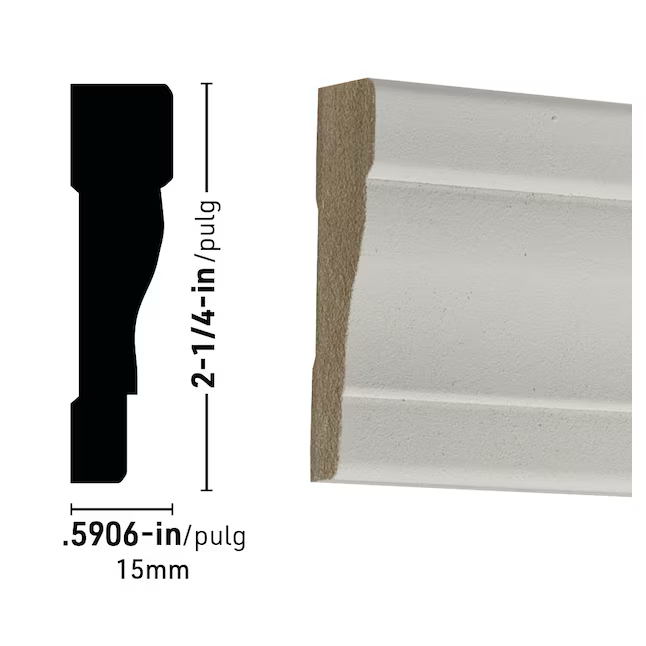 RELIABILT Carcasa de MDF 356 imprimada de 9/16 x 2-1/4 x 7 pies (paquete de 5)