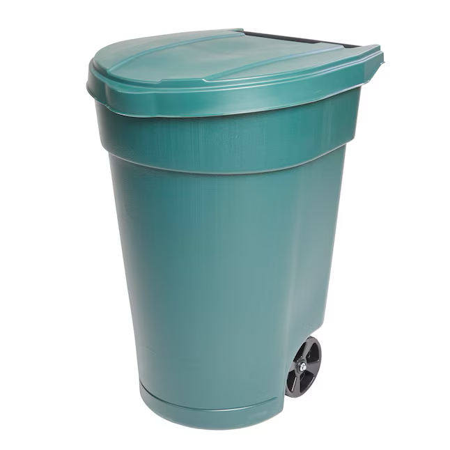 Project Source Bote de basura con ruedas de plástico verde de 50 galones con tapa para exteriores