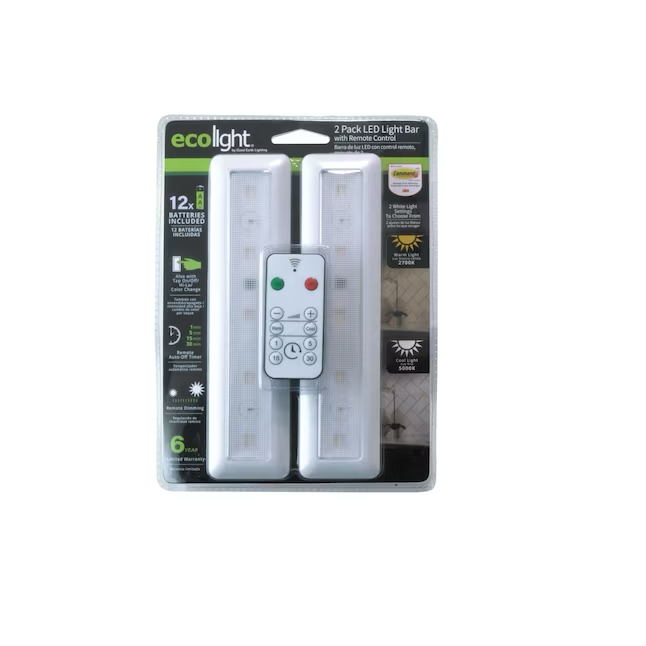 Ecolight Paquete de 2 barras de luz LED para debajo del gabinete con batería de 9 pulgadas y control remoto