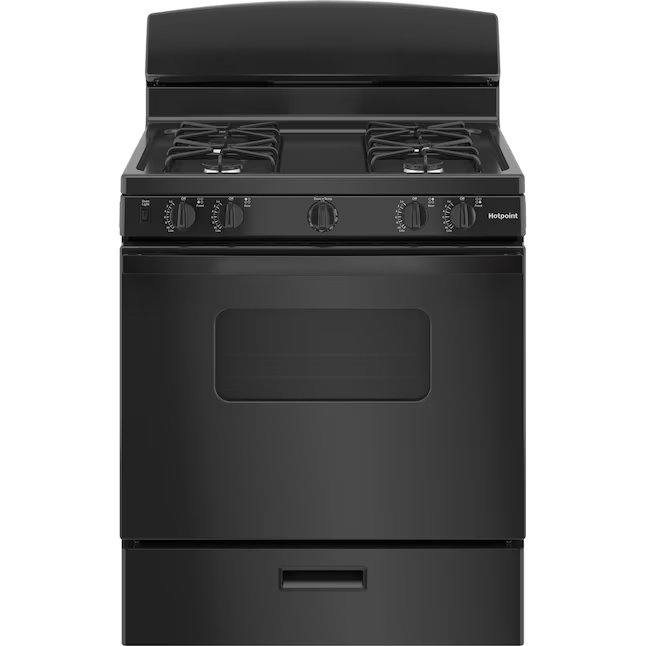 Hotpoint Estufa de gas natural independiente de 30 pulgadas, 4 quemadores y 4.8 pies cúbicos (negro) 