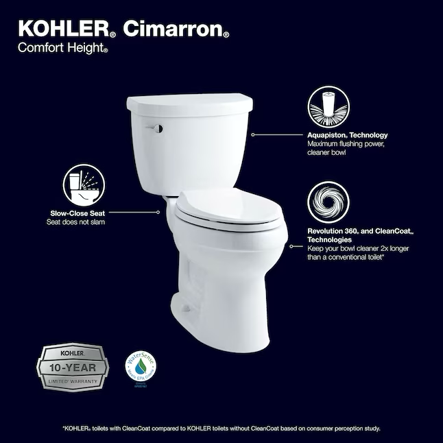 KOHLER Cimarron White Round Chair Height 2-piece WaterSense Soft Close Toilet 12-in Rough-In 1.28-GPF