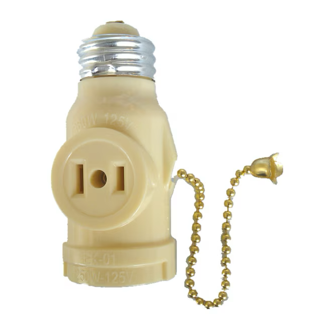 Project Source Adaptador de enchufe de luz mediano, color blanco roto, 660 vatios, con cadena de tracción