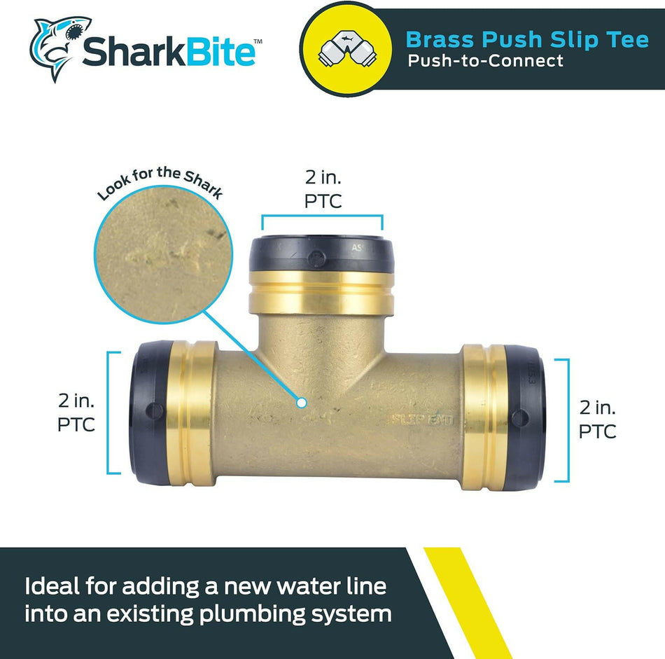 SharkBite Tee deslizante de latón de 2 pulg. x 2 pulg.