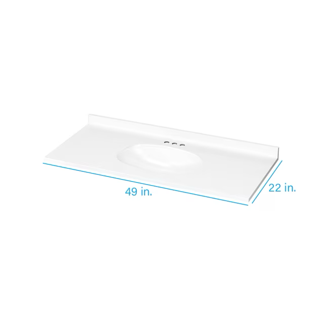Project Source Encimeras para tocador de mármol cultivado Encimera para tocador de baño con 3 orificios y lavabo integral de mármol cultivado blanco de 49 pulgadas