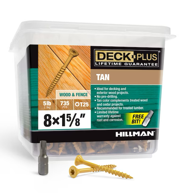 Deck Plus Tornillos para terrazas de madera a madera #8 x 1-5/8 pulgadas (735 por caja)