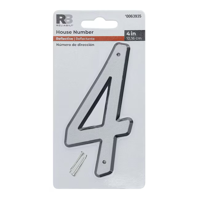 RELIABILT 4-in Reflective Silver Number