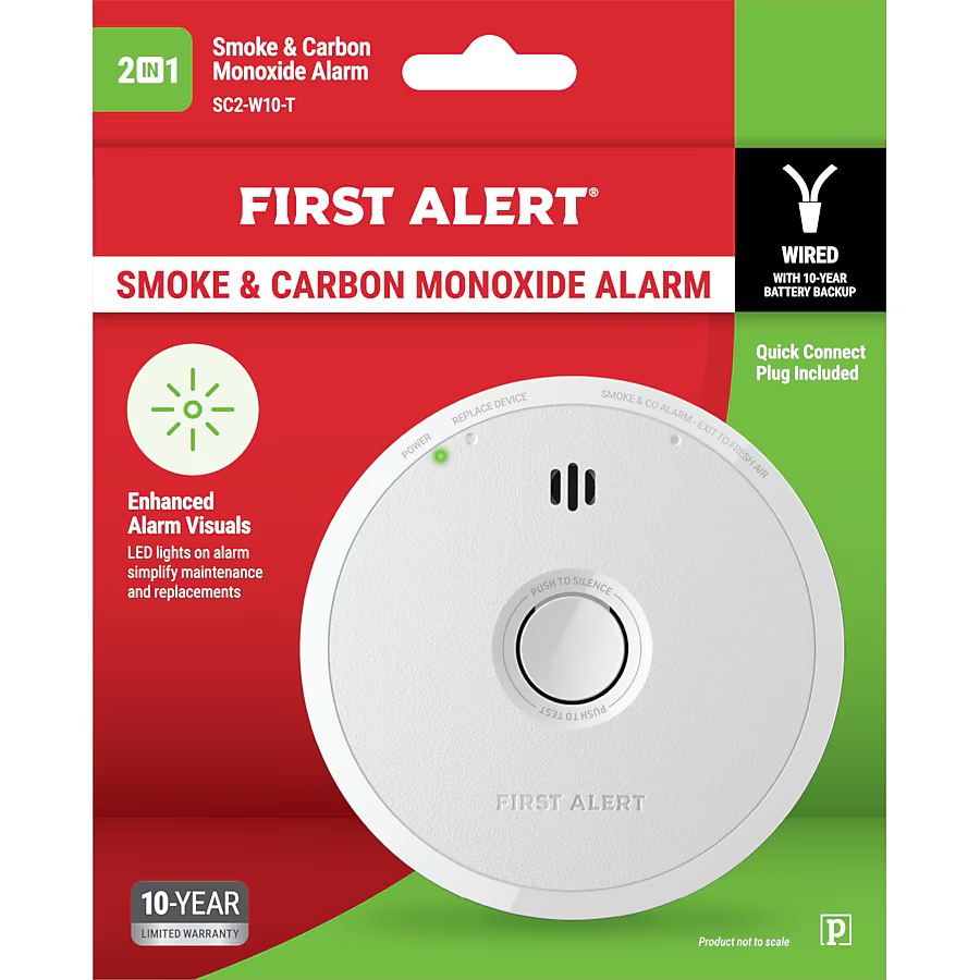 First Alert 10-Year Battery, Hardwired Photoelectric Interconnected Combination Smoke and Carbon Monoxide Detector