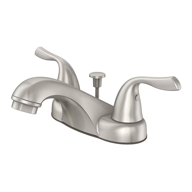 Project Source Webber Nickel 4-in centerset 2-handle WaterSense Bathroom Sink Faucet with Drain and Deck Plate
