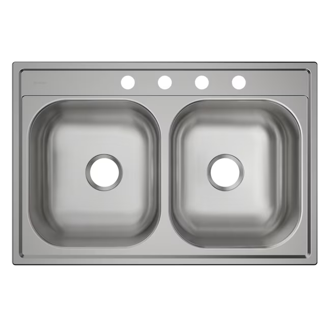 Elkay Dayton Fregadero de cocina empotrable de 33 x 22 pulgadas de acero inoxidable con doble tazón igual y 4 orificios